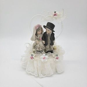 Vintage Wedding Cake Topper Bride Groom Floral Lace‎ Enesco 1997